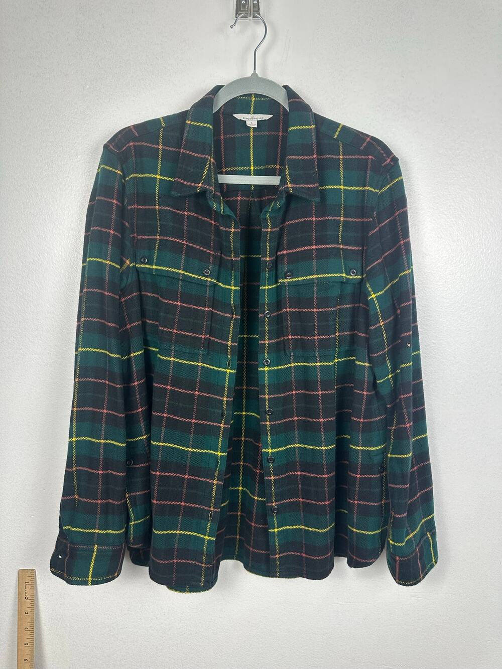 LL Bean Signature Flannel Shirt Women's Green Tartan Plaid Button Front Large
